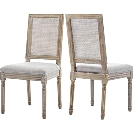 Farmhouse Dining Room Chairs, Fabric French Distressed Bedroom Chairs with Rectangle Rattan Back, El | Amazon (US)