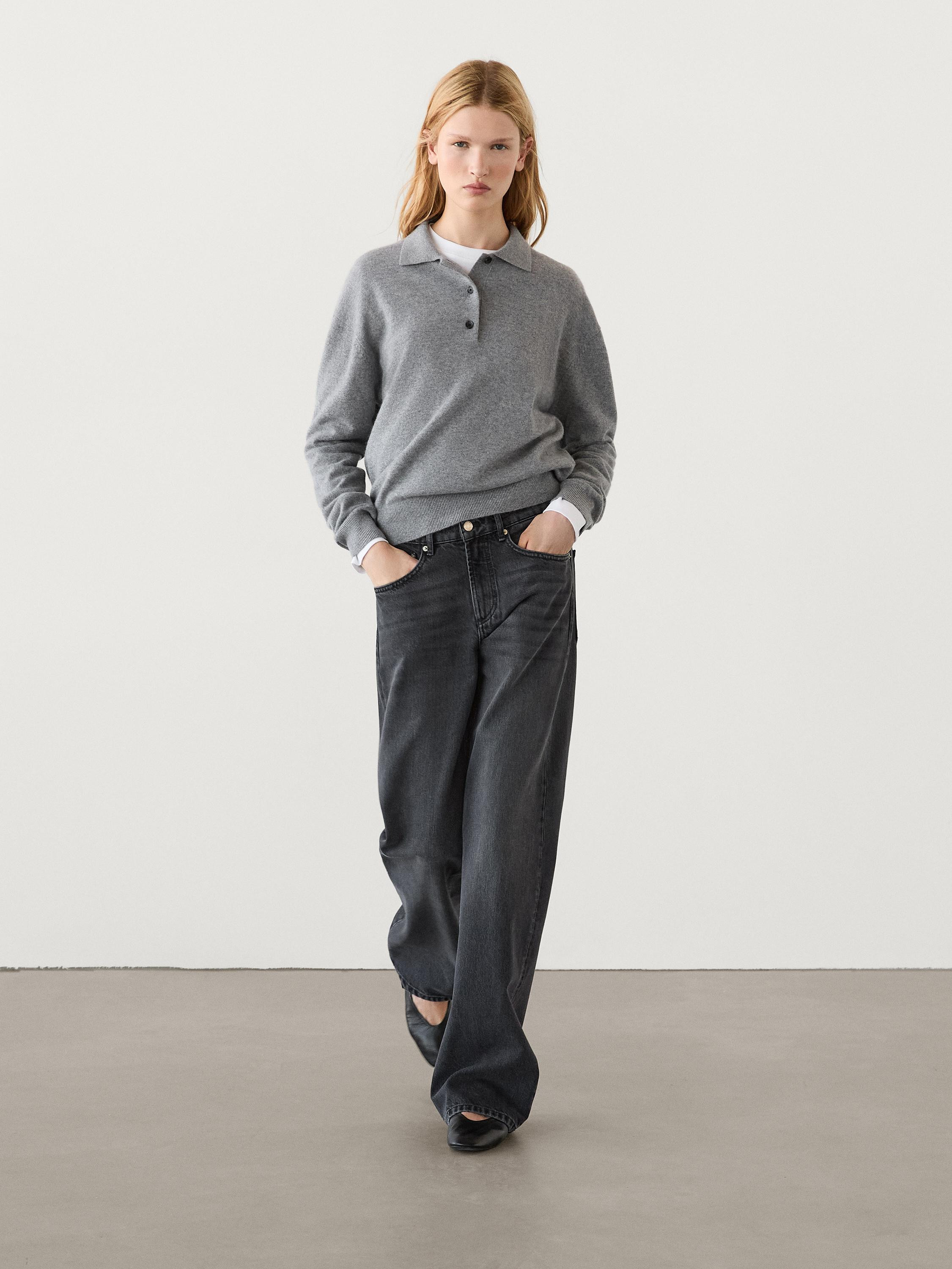 Mid-rise wide-leg full length jeans | Massimo Dutti UK