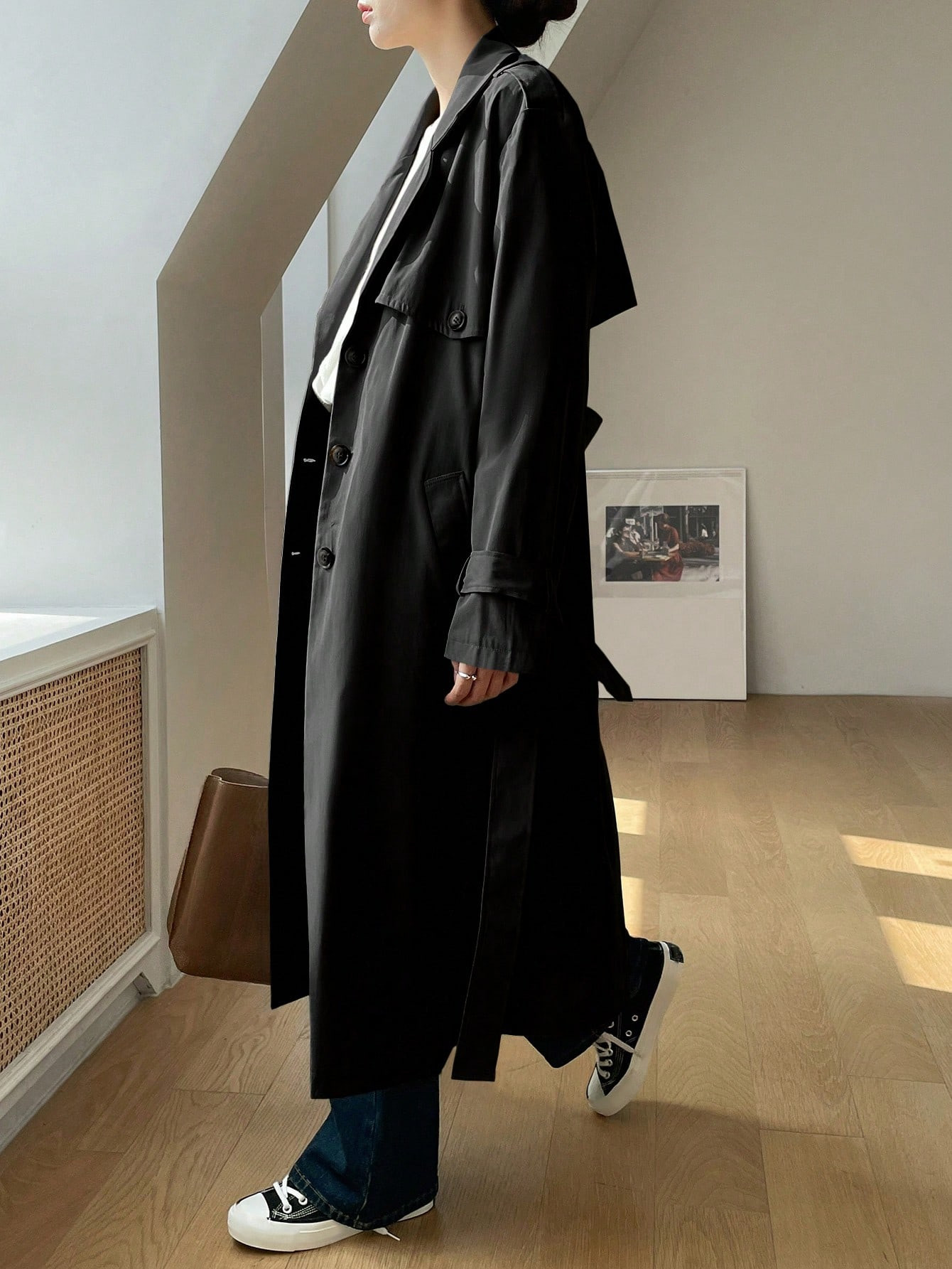 DAZY Solid Color Long Casual Business Trench Coat | SHEIN