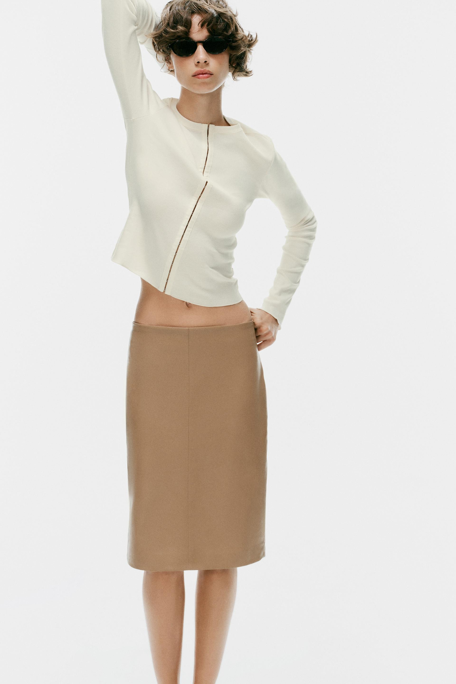 Zara - Faux Leather Midi Skirt - Light Brown - L - Woman | Zara US