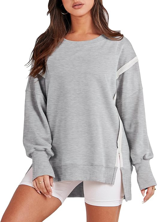 ANRABESS Women's Oversized Sweatshirt Crew Neck Long Sleeve Casual Slit Sloucthy Pullover Top Fal... | Amazon (US)