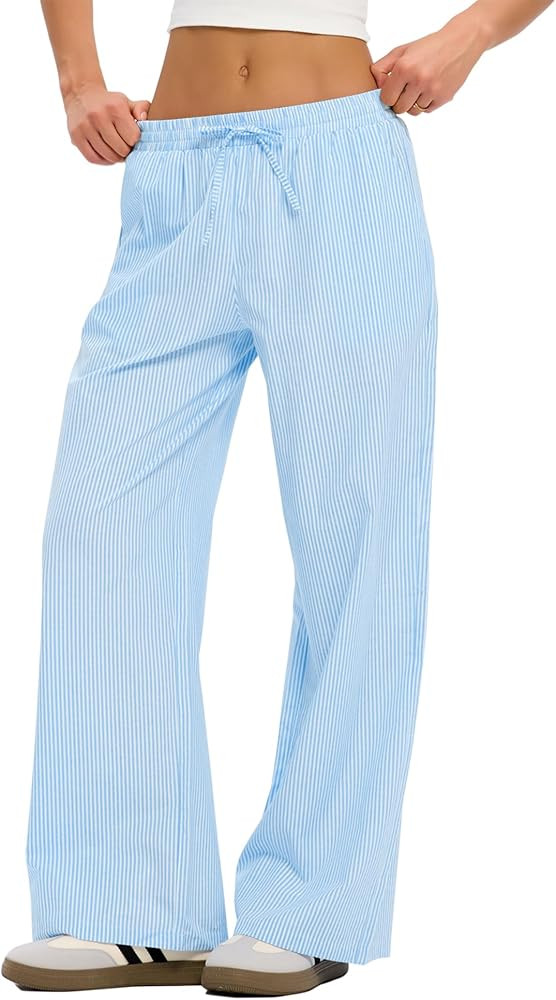 LOMON Striped Gingham Pants Women 2025 Fall Pajamas Cute Wide Leg Pj Lounge Boxer Bottoms Drawstr... | Amazon (US)