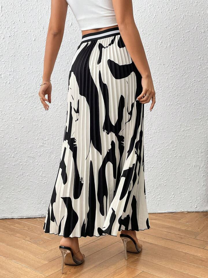 SHEIN Privé Women's Printed Pleated Skirt | SHEIN