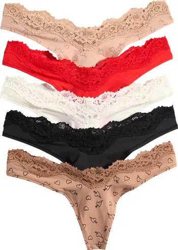 5-Pack Fits Everybody Lace Dipped Thong | Nordstrom