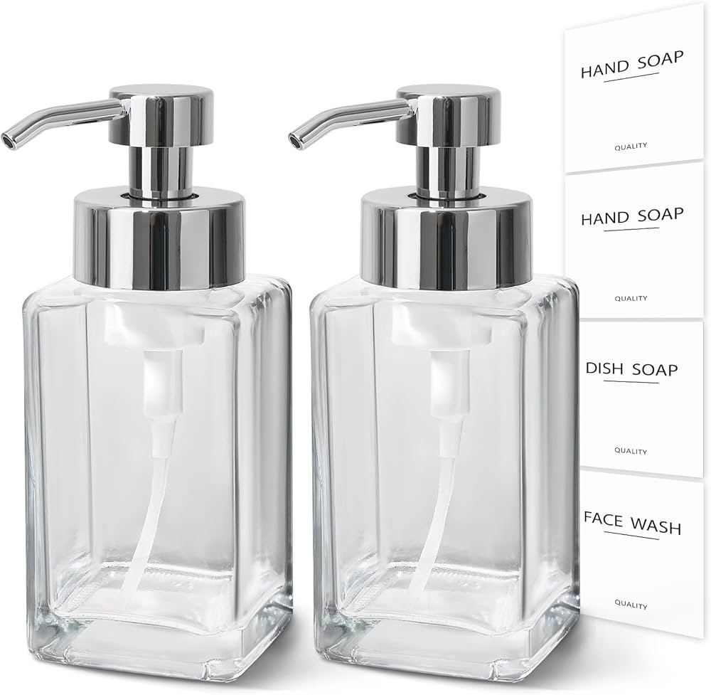 Foaming Soap Dispenser, 12oz/350ml Glass Hand Soap Dispenser Set, Refillable Foam Dispenser with ... | Amazon (US)