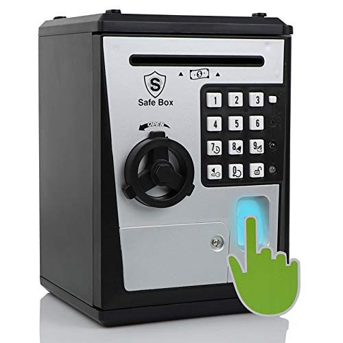 Lyght Mini ATM Savings Bank for Real Money, Electronic Voice Piggy Banks, Fingerprint Password, Kids Safe Box, Cool Stuff Gift for Boys and Girls Silver/Black | Amazon (US)