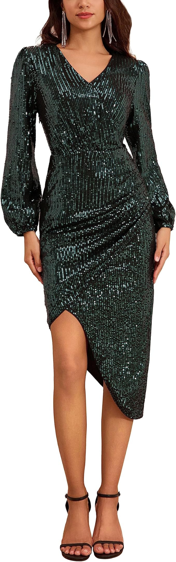 GRACE KARIN Women's 2023 Sexy Sequin Dress Sparkly Glitter Wrap V Neck Bodycon Cocktail Dress Irr... | Amazon (US)