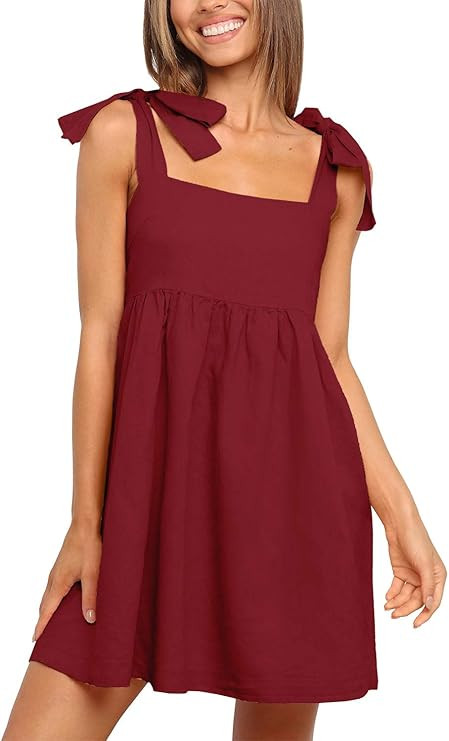 Clarisbelle Women Summer Tie Strap Sleeveless Beach Dress with Pockets | Amazon (US)