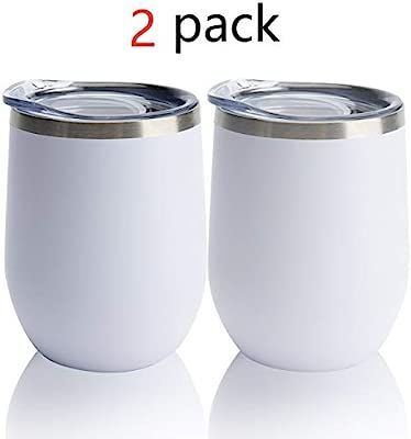 HAPPYCUPS Insulated Wine Tumbler with Lid White 2 pack, Double Wall Stainless Steel Stemless Insu... | Amazon (US)