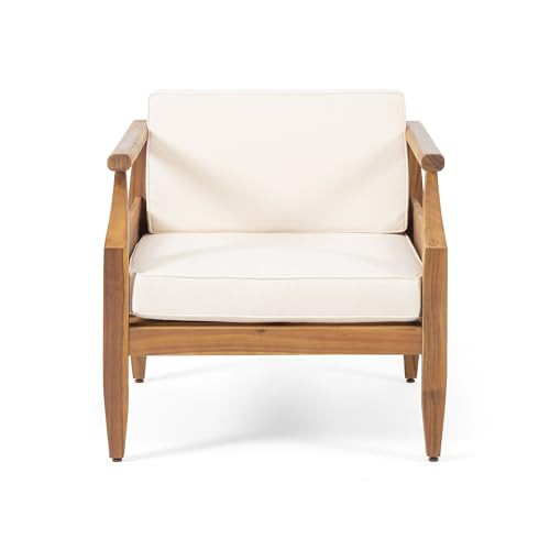Christopher Knight Home Anton Outdoor Club Chairs with Cushions - Acacia Wood - Teak/Cream | Amazon (US)