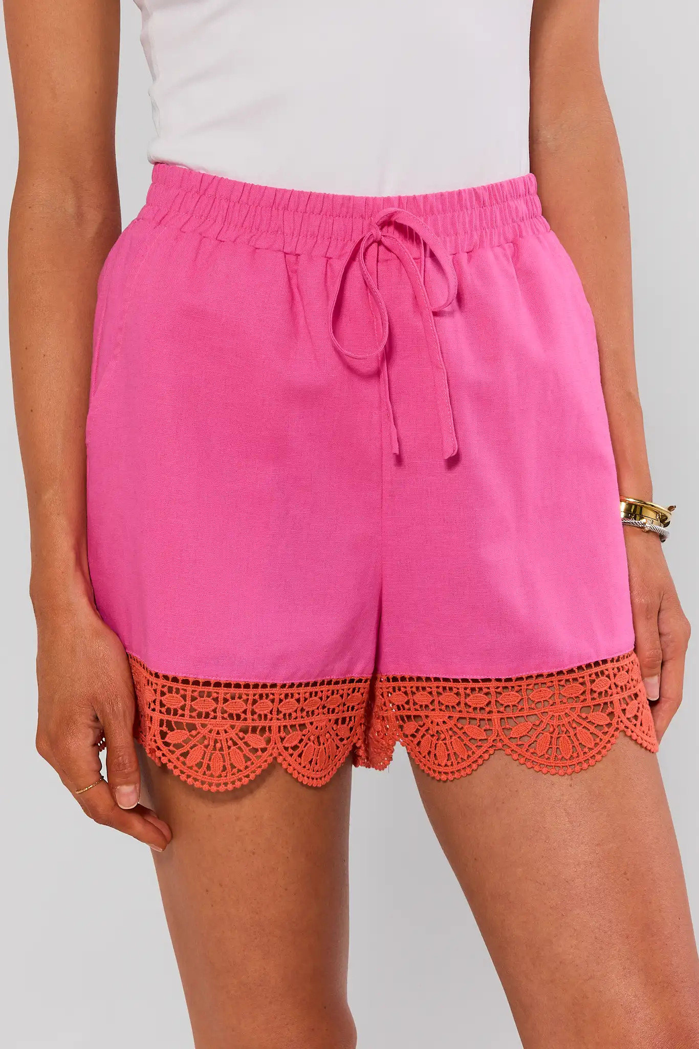 Pink Eyelet Trim Shorts | Avara