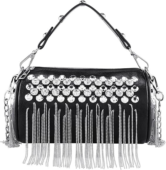 Primila Rhinestone Crossbody Handbag Clutch Fringe Rhinestone Purse Top Handle Rivet Tote Shoulde... | Amazon (US)