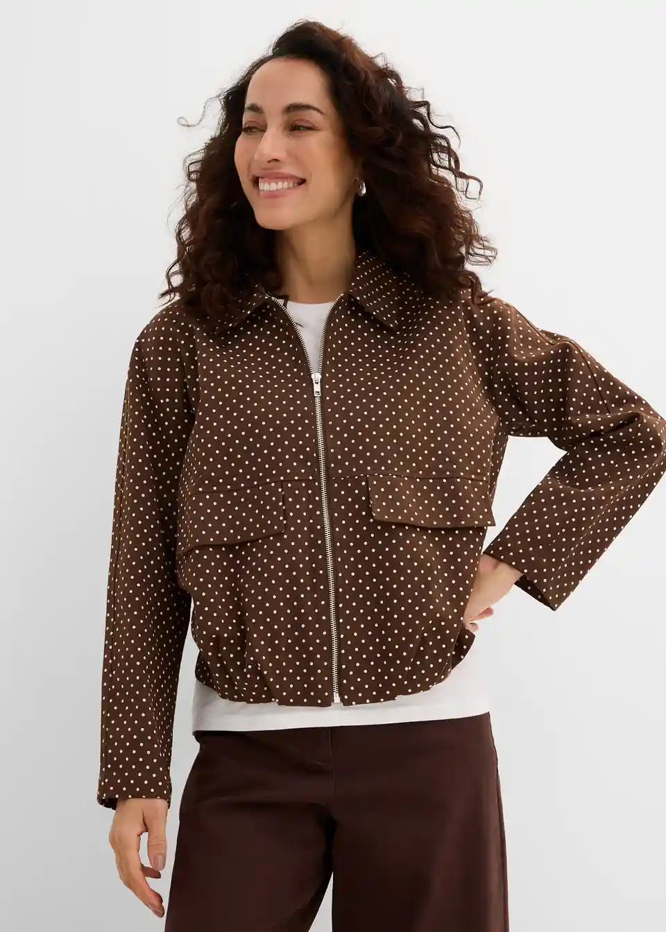 Übergangsjacke mit Ballonsaum aus reiner Baumwolle - braun | Bonprix DE