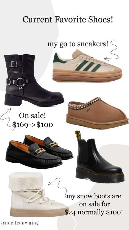 All of my current favorite shoes! My addidas gazelle have become my go to sneaker! I have been living in my Uggs all winter and I absolutely love my platform doc martens! My moto boots are actually currently on sale and so are my snow boots!

#LTKshoecrush #LTKsalealert #LTKworkwear