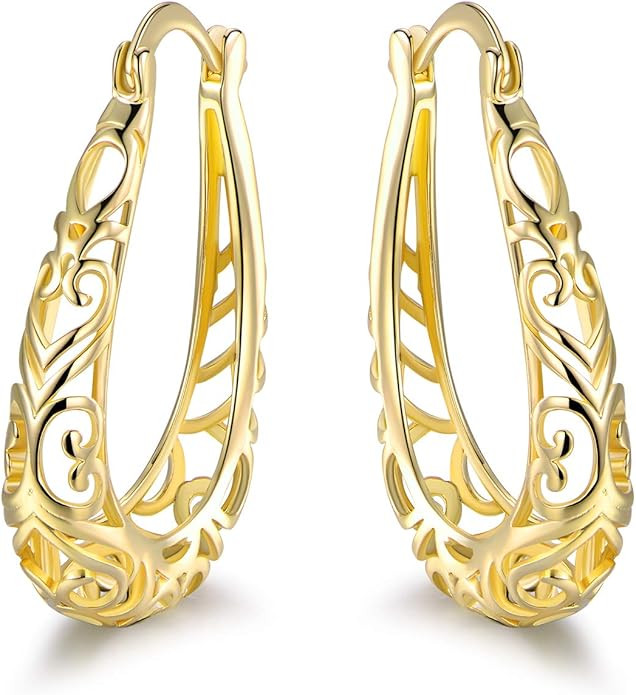 Barzel 18K Gold Plated Filigree Hoop Earrings | Amazon (US)