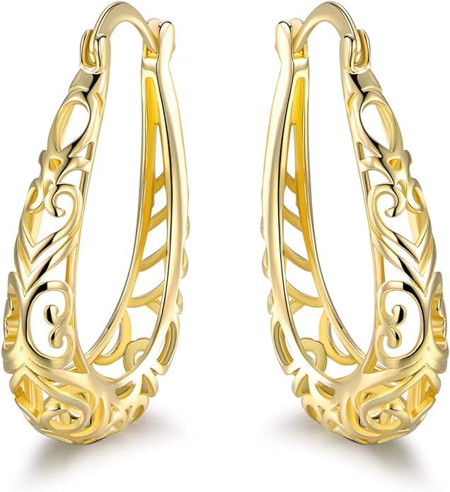 Barzel 18K Gold Plated Filigree Hoop Earrings | Amazon (US)