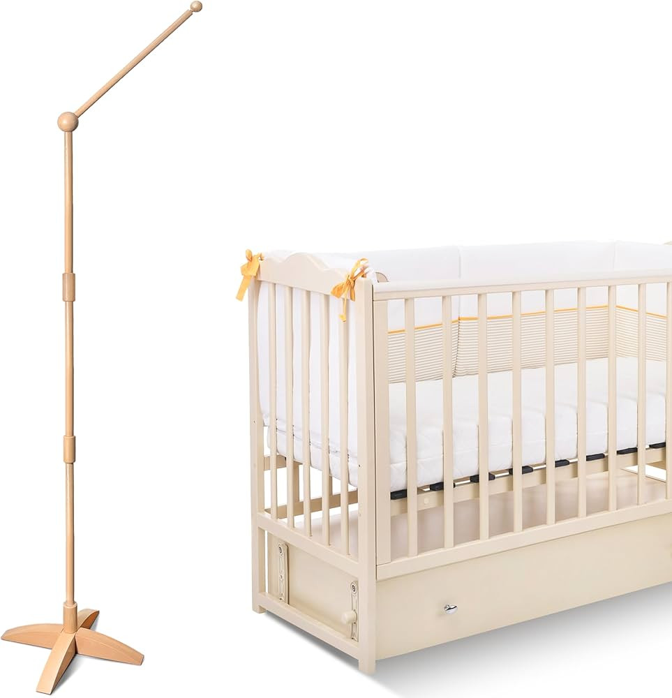 360° Adjustable Wooden Floor-Standing Crib Mobile Arm with Arched Anti-tilt Base 62 Inches Baby ... | Amazon (US)