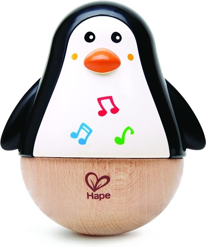 Hape Wooden Penguin Musical Toy| Wobbler Roly Poly Baby Development Toy for Infants Toddlers, Bla... | Amazon (US)