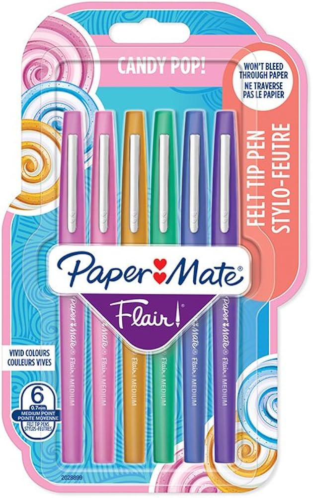 Paper Mate Flair Felt Tip Pens, Medium Point (0.7mm), Candy Pop Colours, 6 Count | Amazon (US)