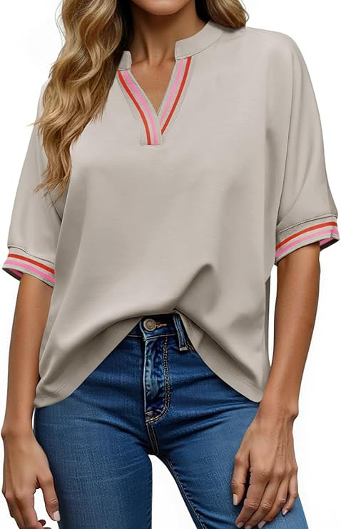 Tankaneo Womens Oversized T Shirt Casual V Neck Half Sleeve Color Block Work Tops Loose Fit Tunic... | Amazon (US)
