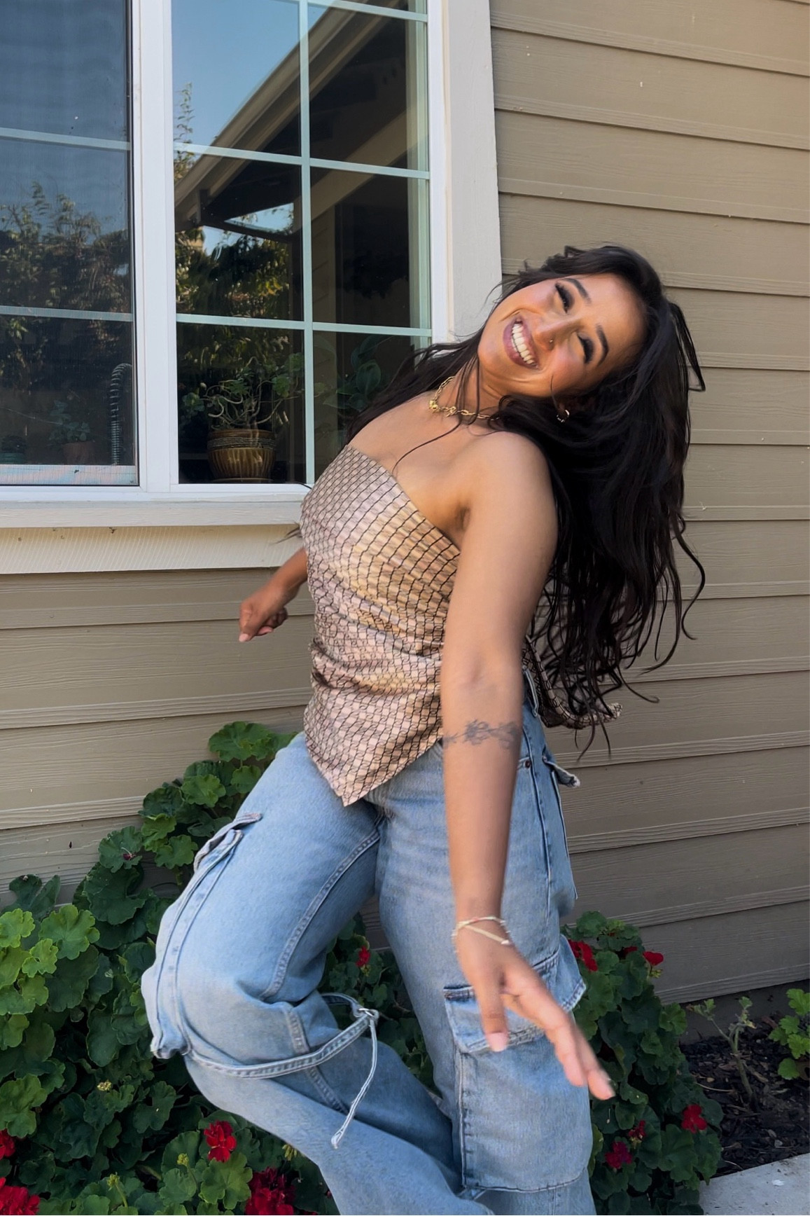 This scarf top is out of stock at Dissh but I linked a few alternatives! Jeans are Zara!