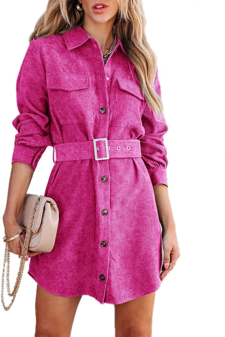 Paintcolors Women's Corduroy Button Up Tunics Button Down Shirt Dresses with Pockets Long Sleeve ... | Amazon (US)