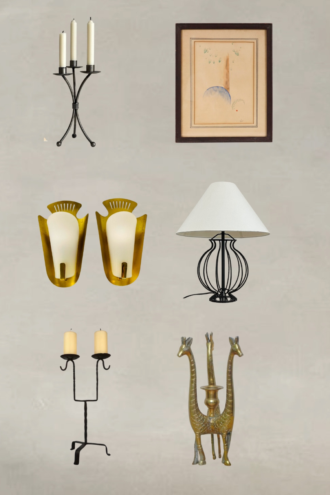 Vintage candle holders and Italian lamps 