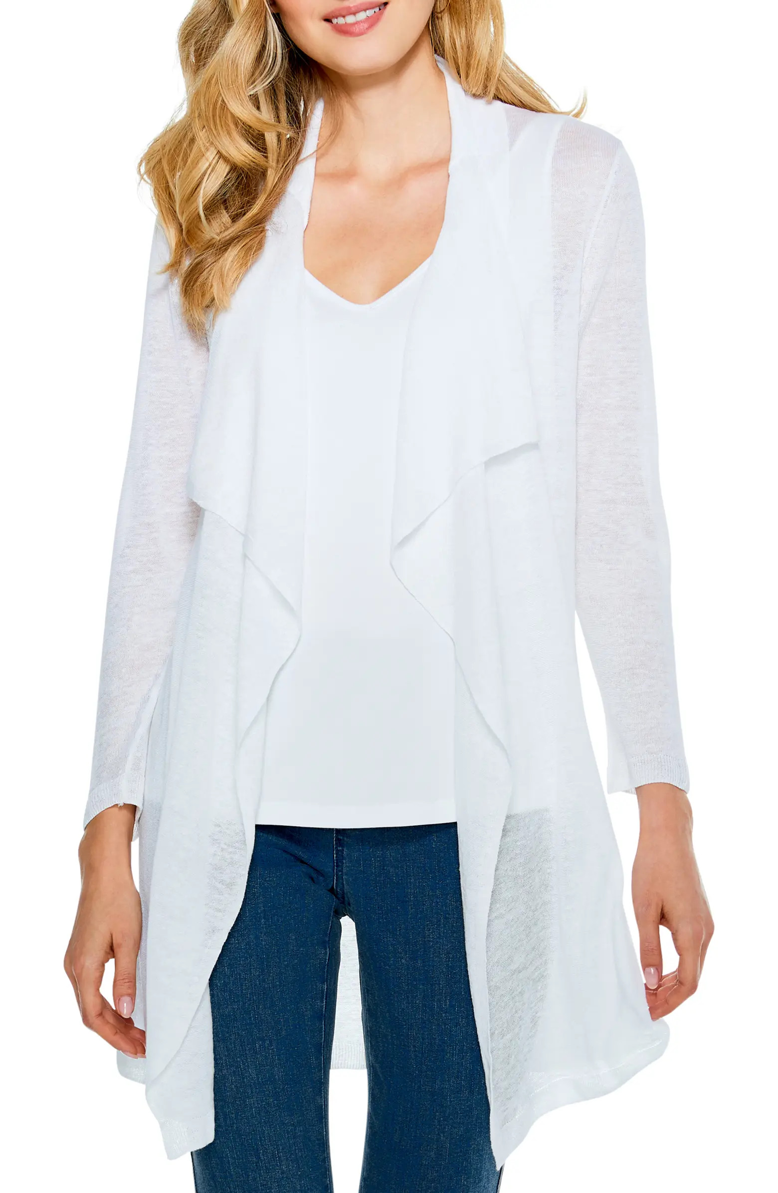 NIC+ZOE Featherweight Drape Collar Linen Blend Cardigan | Nordstrom | Nordstrom