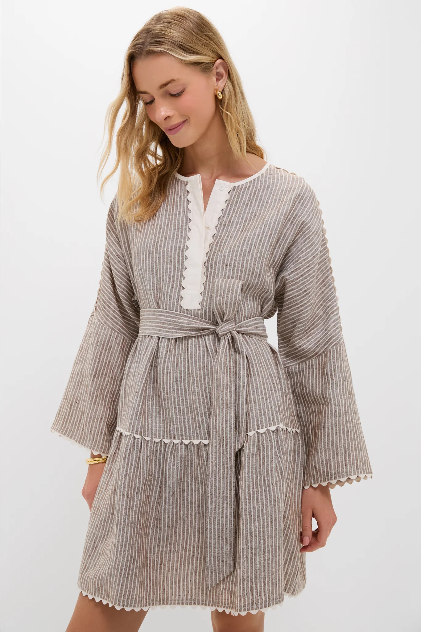Brown Stripe Linen Tobi Mini Dress | Tuckernuck (US)