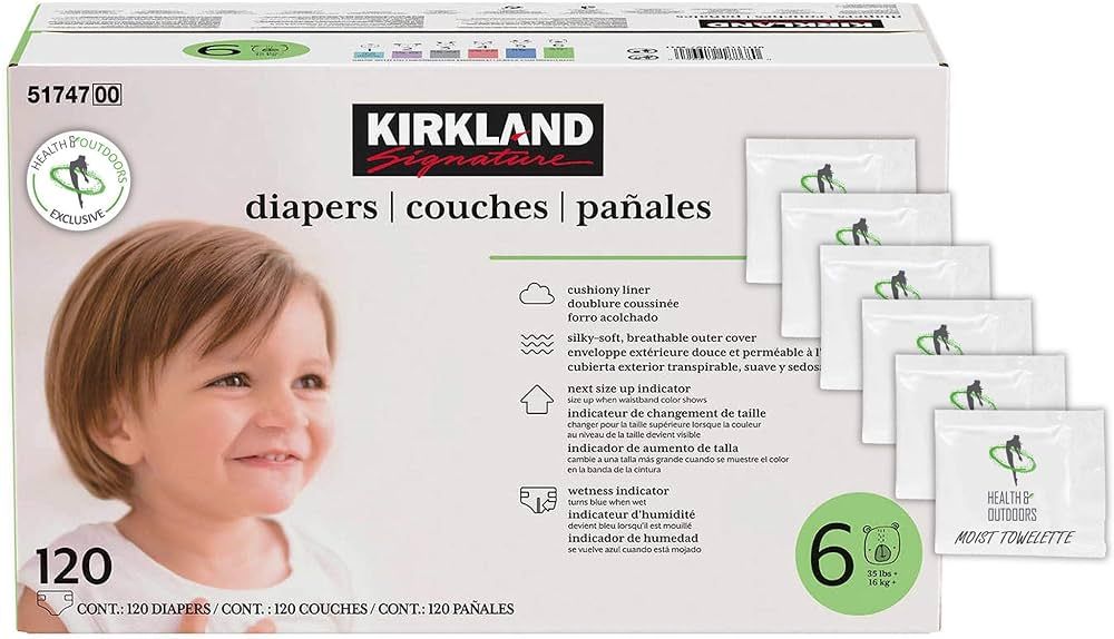 Kirkland Signature Diapers Size 6 (35 lbs +) 120 Count W/ Exclusive Health and Outdoors Wipes | Amazon (US)