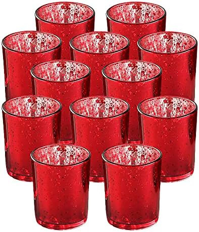 Christmas Red Votive Candle Holders Set of 12, Christmas Centerpieces for Table Decor, Mercury Gl... | Amazon (US)
