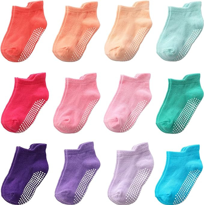 Non Slip Grip Ankle Baby Socks 12 Pack for Toddler Boys and Girls Kids Socks,Infant Cute Cotton B... | Amazon (US)