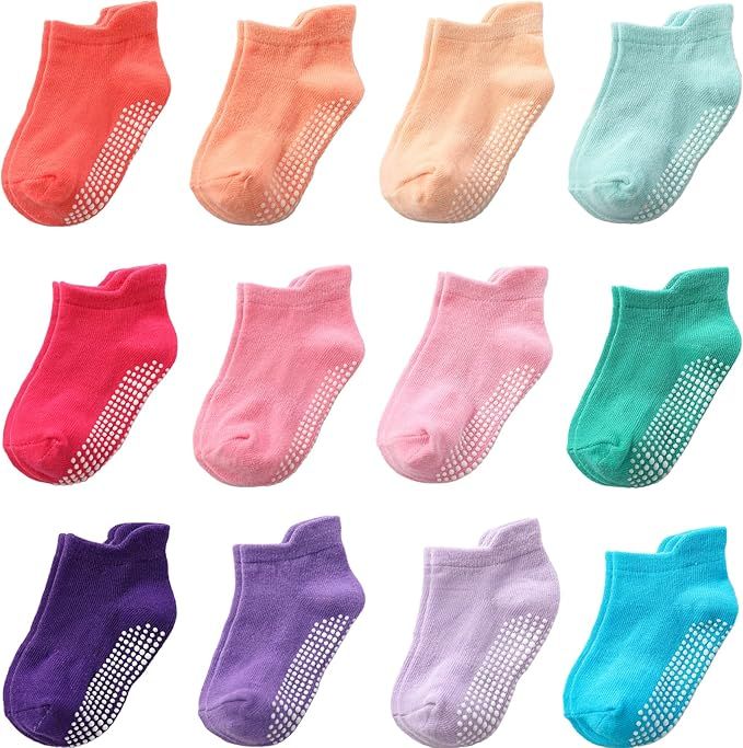 Non Slip Grip Ankle Baby Socks 12 Pack for Toddler Boys and Girls Kids Socks,Infant Cute Cotton B... | Amazon (US)