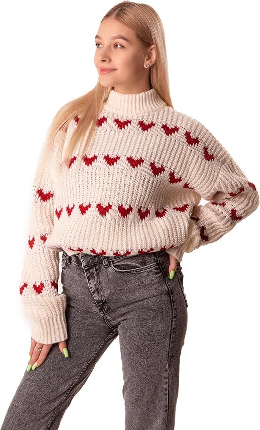 Valentines Day Heart Sweater for Women - Oversized Thick and Cozy 2024 Luxury Outfit Plus Valenti... | Amazon (US)