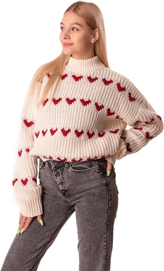 Valentines Day Heart Sweater for Women - Oversized Thick and Cozy 2024 Luxury Outfit Plus Valenti... | Amazon (US)