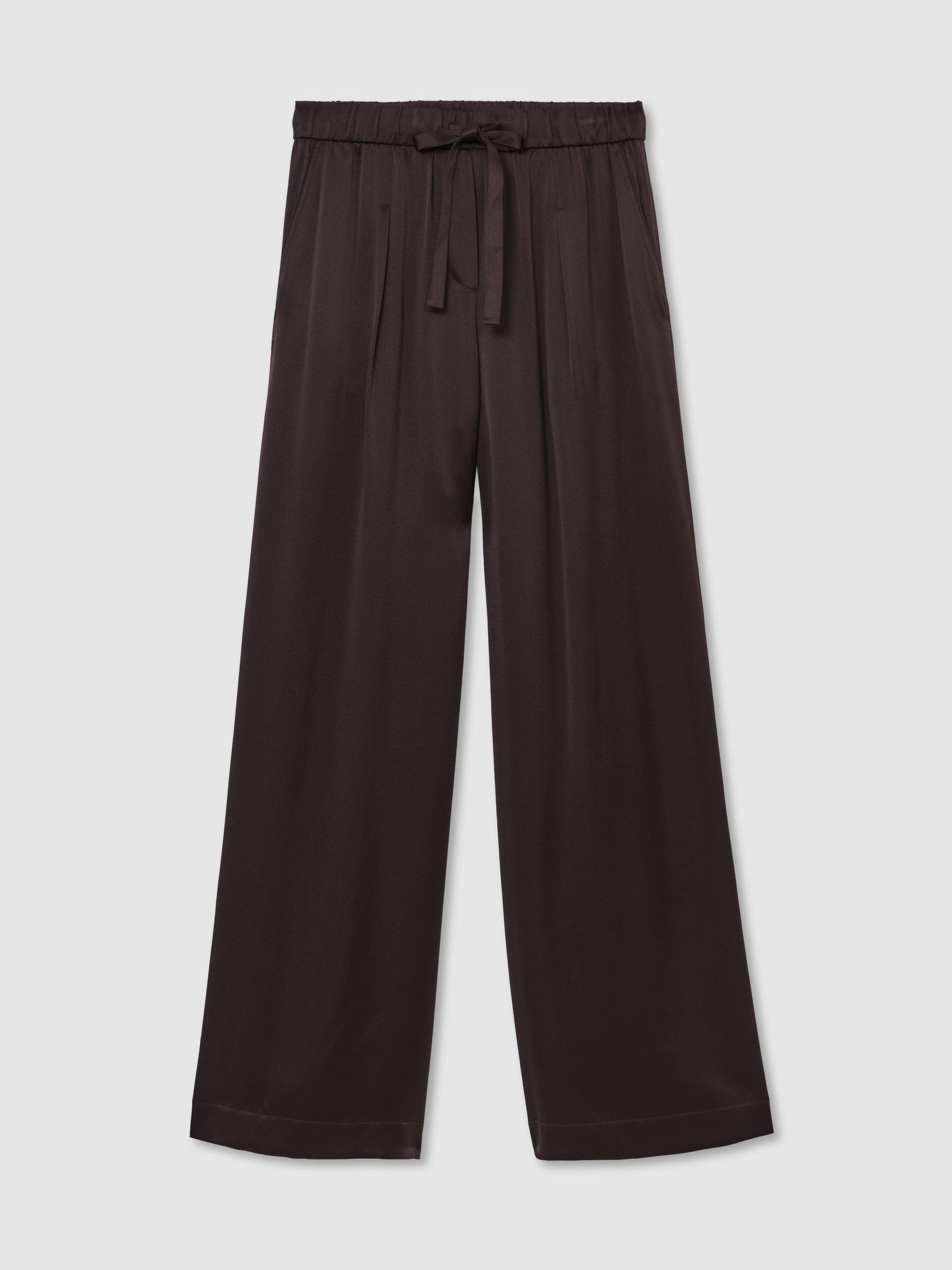 Reiss Silk Wide-Leg Trousers in Grape Burgundy - REISS | Reiss UK