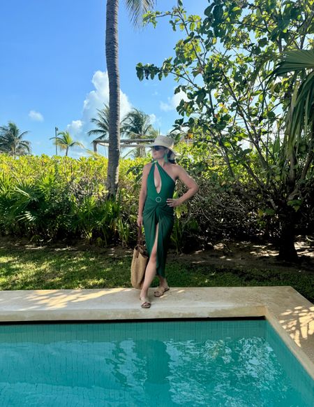 Amazon swimsuit under $40 and comes with a matching sarong - bag and hat from jcrew - use code blair10 for 10% off my earrings from nickel and suede 

#LTKFindsUnder50 #LTKTravel #LTKSwim