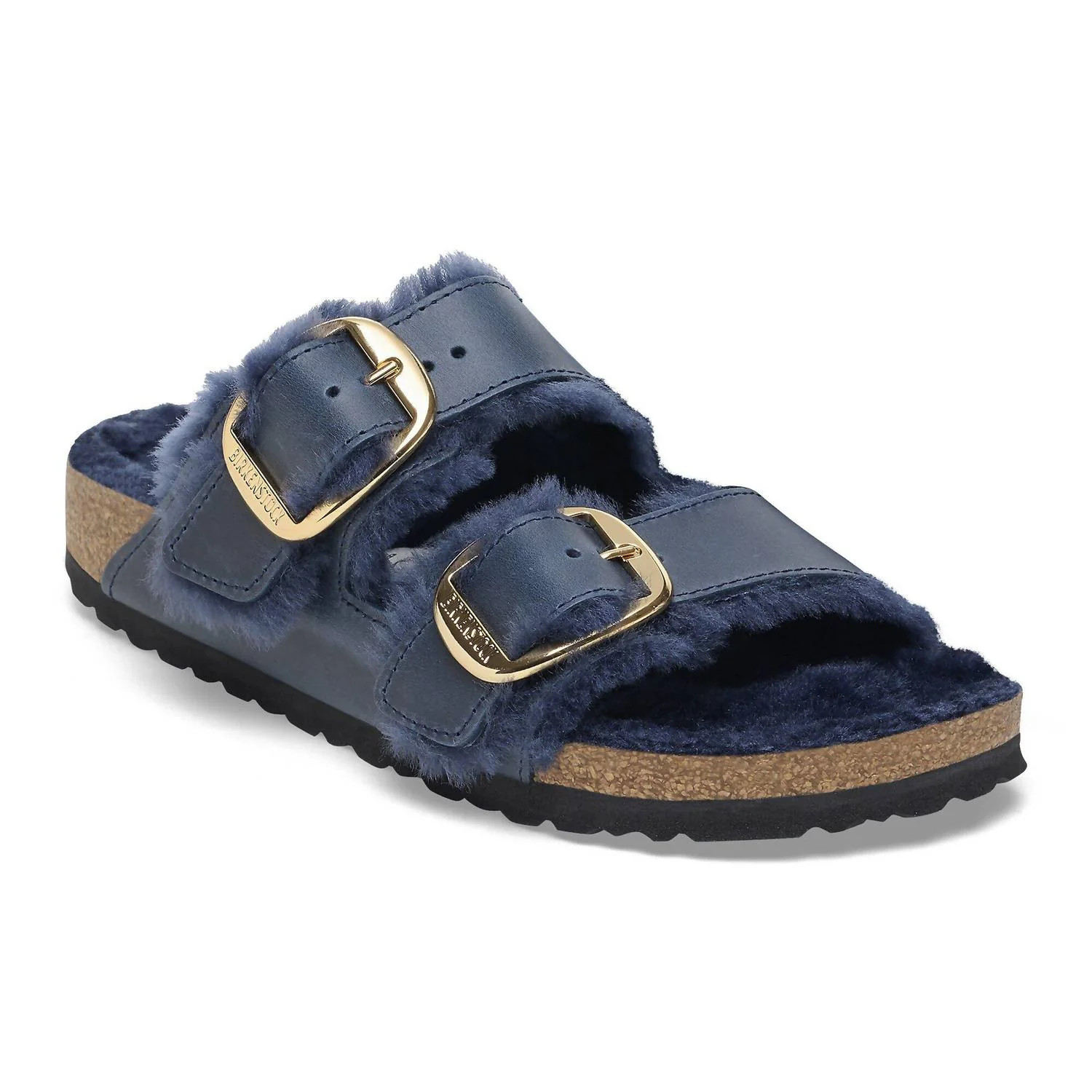 Women's Arizona Big Buckle Shearling Sandal In Midnight Blue | Shop Simon