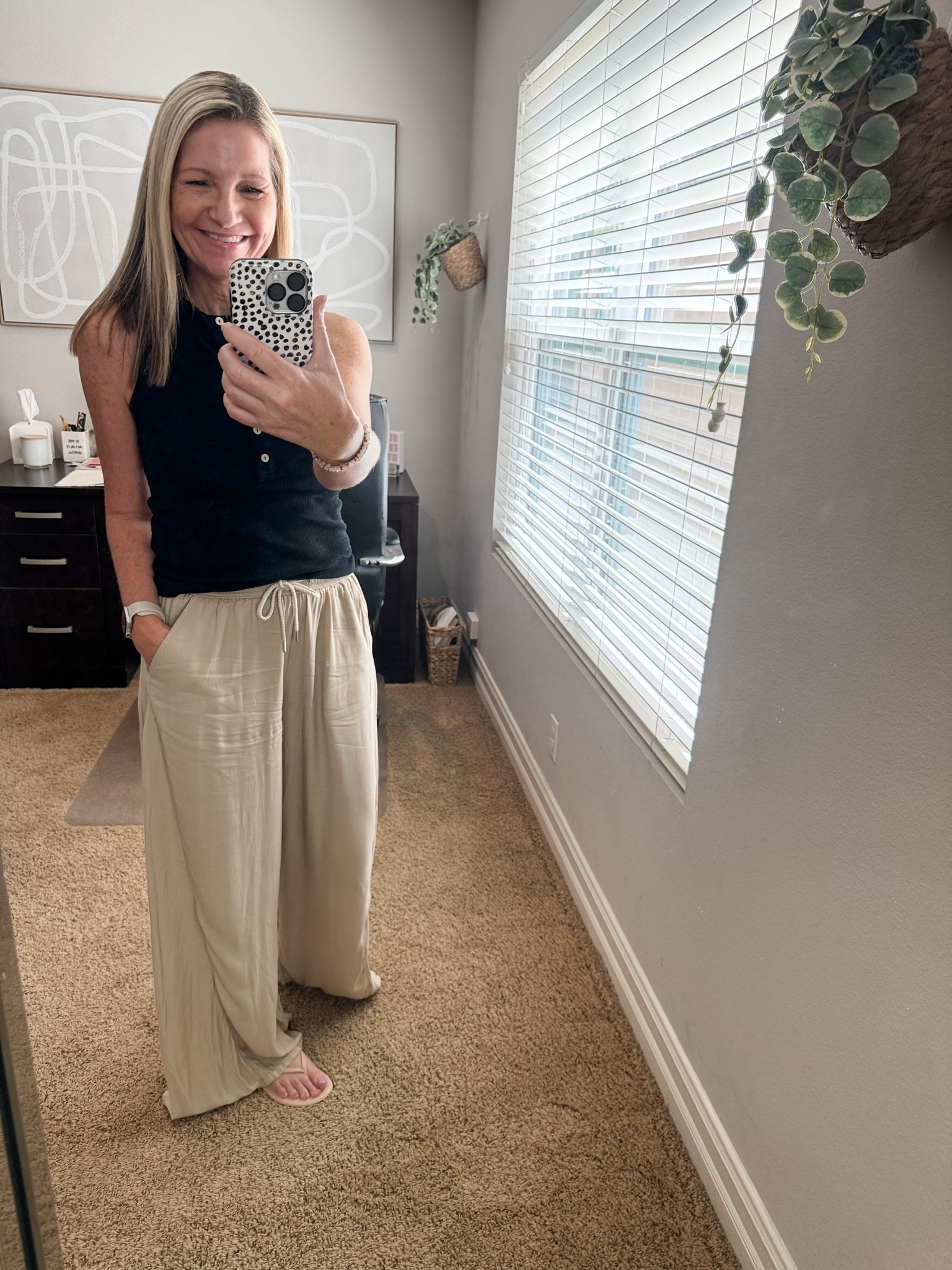 Found these wide leg drawstring pants in a recent closet clean out and they are still available at Kohls. So comfortable and can easily be dressed up or down. 

My Target henley tank is on clearance and comes in 3 colors.

#LTKootd #LTKOver40 #LTKSeasonal