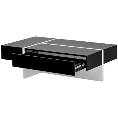 Contemporary Black Coffee Table – Modern Rectangle Center Table With High-Gloss Finish For Living Room, Sofa & Chairs, 45.2"X25.5"X13.7 | Wayfair North America
