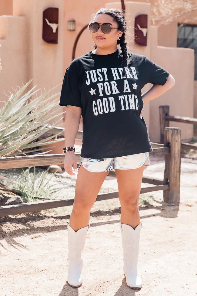 Just Here for a Good Time Black Oversized Graphic Tee | Pink Lily