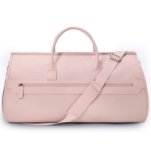 NOBL Travel Fold N Go Duffel Bag, 2-in-1 Convertible Garment Weekender Bag & Suit Carrier, Large Carry On Duffle Bag for Men & Women, Leather Overnight Bag with 2 Shoe Compartments - Blush | Amazon (US)