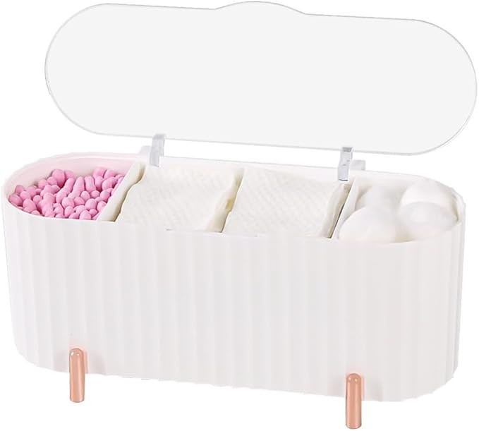 Plastic Qtip Holder Dispenser, Cotton Swab and Ball Holder with Clear Lid, 3-Compartment Bathroom... | Amazon (US)