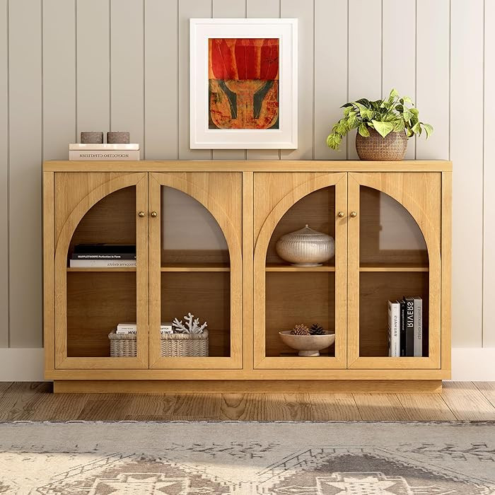 Sideboard Buffet Cabinet with 4 Doors, Modern Accent Storage Cabinet with Adjustable Shelves Acry... | Amazon (US)
