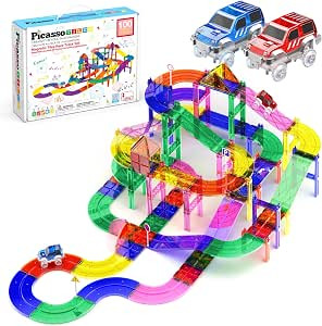 PicassoTiles 100 PCs Race Car Track Set Magnetic Toy Building Block with 2 LED Cars with Height A... | Amazon (US)