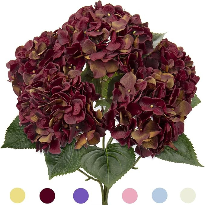 Red Hydrangea Artificial Flowers Large Artificial Hydrangeas Silk Red Fall Flowers for Home Decor... | Amazon (US)