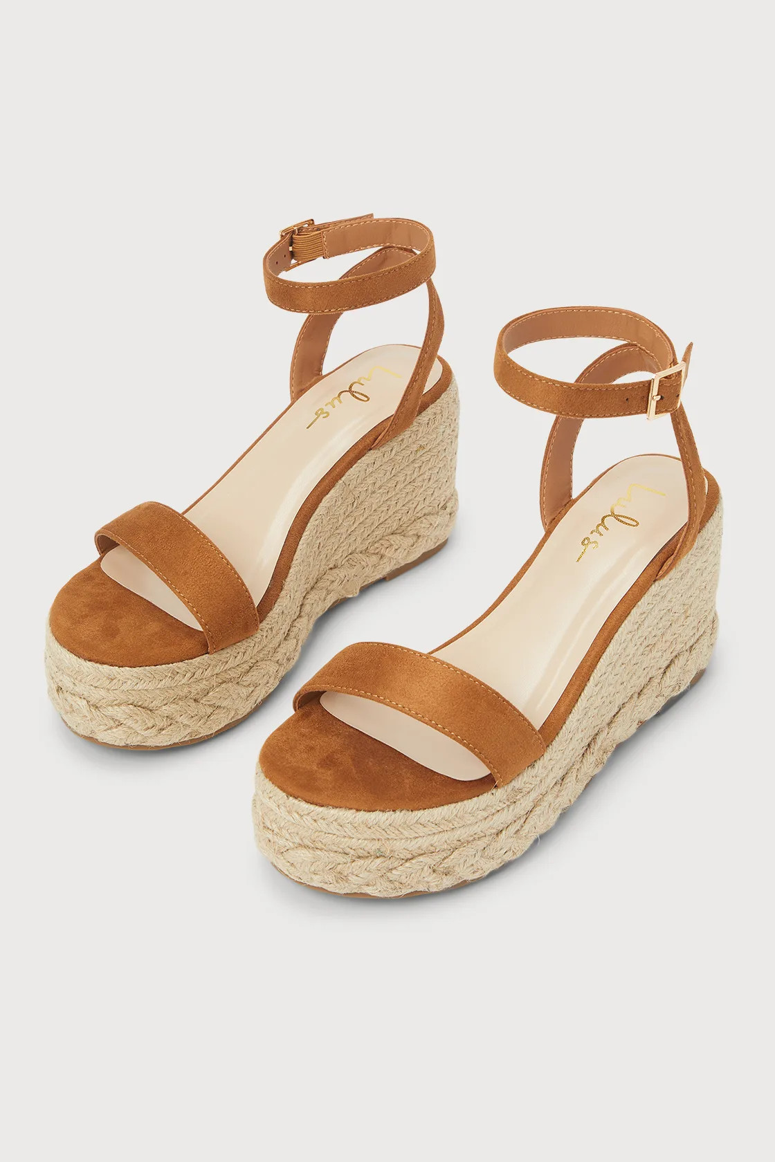 Cesilie Brown Suede Ankle Strap Platform Espadrille Wedges | Lulus (US)