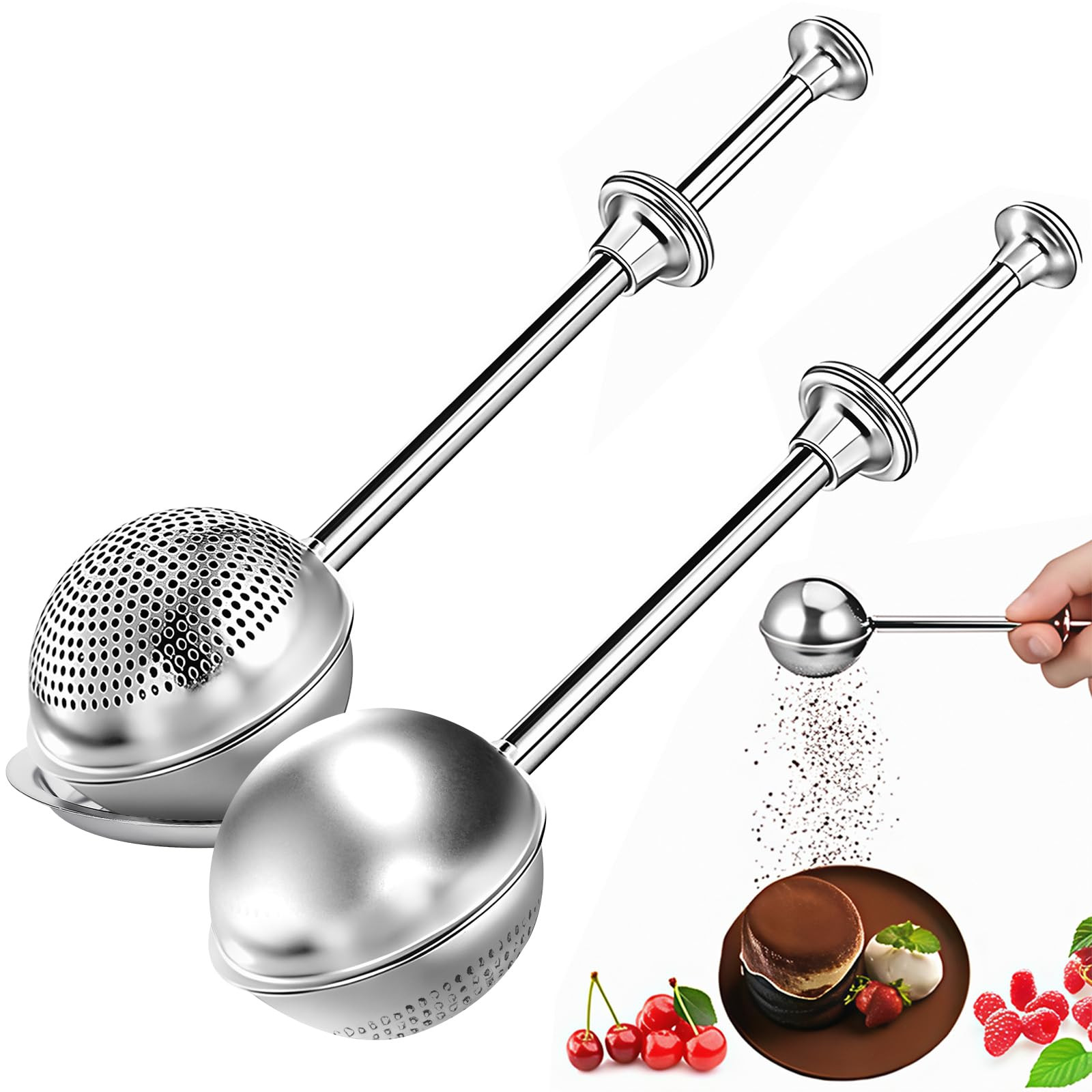 2Pcs Flour Sifter for Baking, Powdered Sugar Shaker Duster for Sourdough Bread, One-hand Operatio... | Amazon (US)