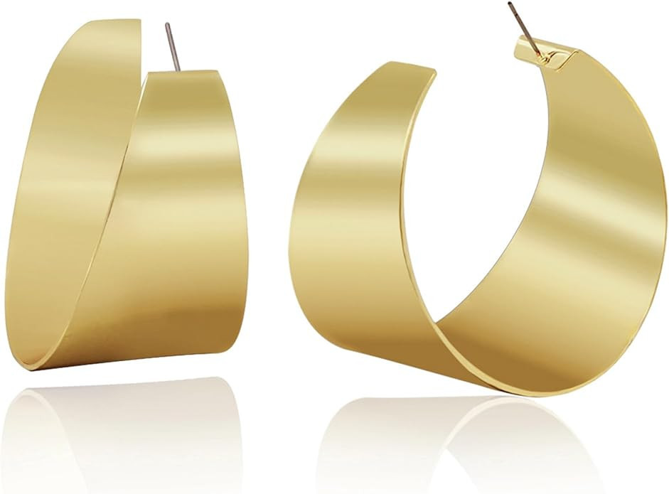 SILVER Hoop Earrings Vintage Thick U/C Shape Dainty Hypoallergenic SILVER Plated Geometric Boho E... | Amazon (US)