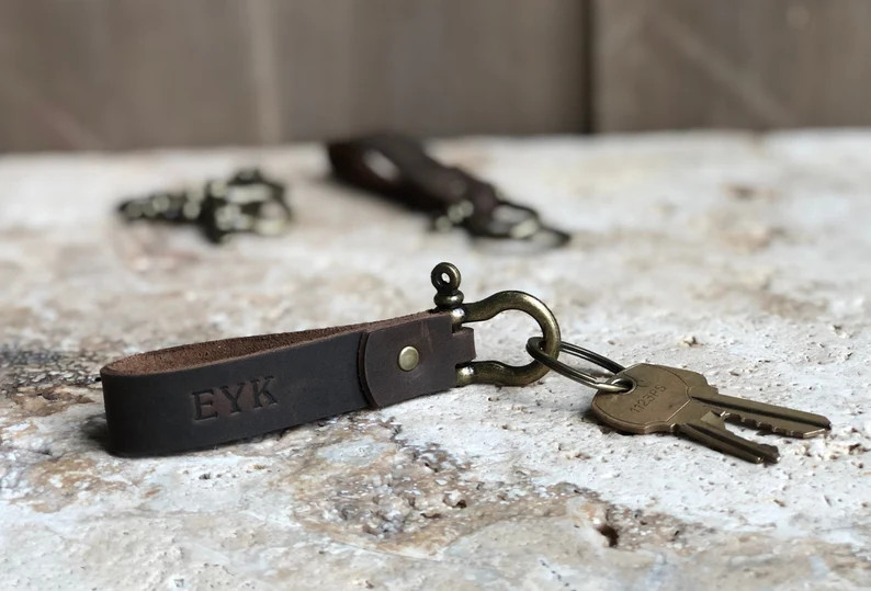 Monogrammed Leather Keychain for Christmas. Personalized - Etsy | Etsy (US)